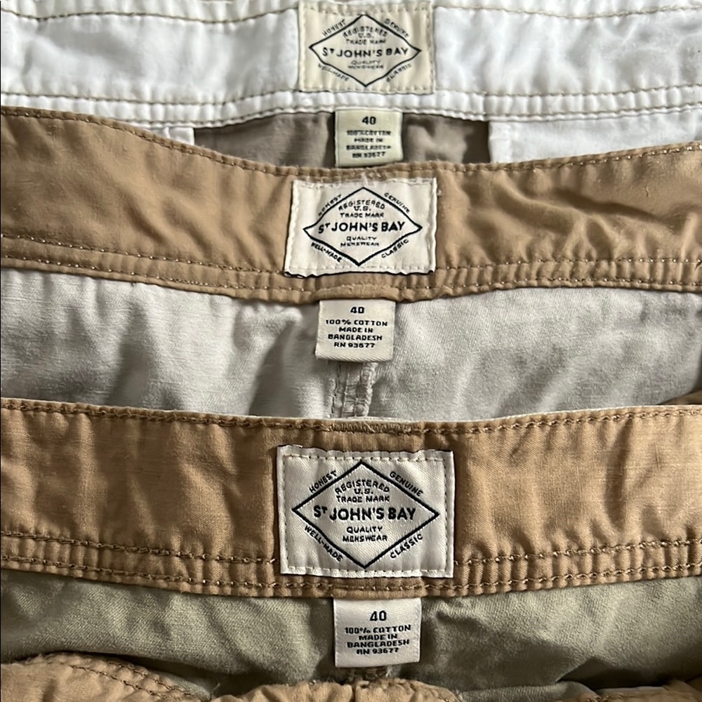 St. Johns Bay 3 pair Men's Shorts - beige, off-white, and, Khaki. Size 40. - Picture 9 of 9
